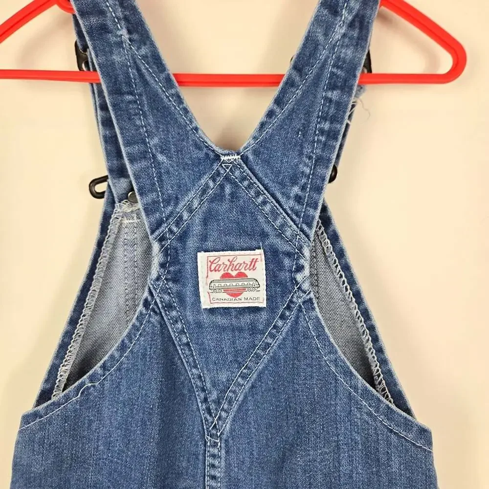 Vintage Carhartt Kids Denim Overalls 5-7Y Blue Workwear Made Canada